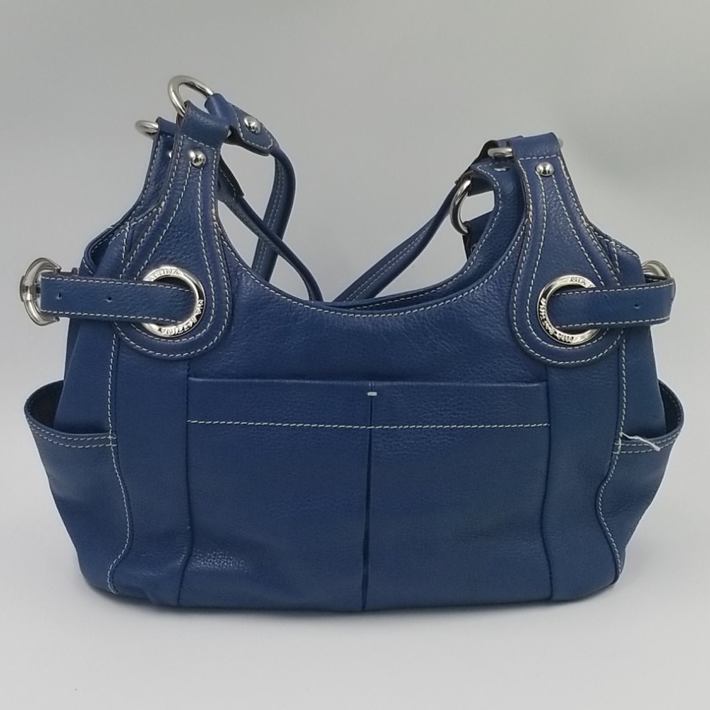 Mia Battina Blue Leather Satchel Shoulder Bag